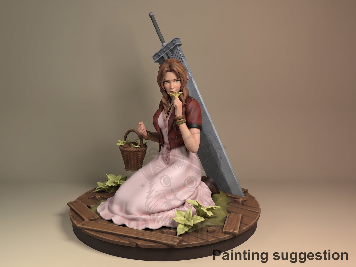 Aerith Final Fable 3D printed resin figure by Nomnom, colored view.