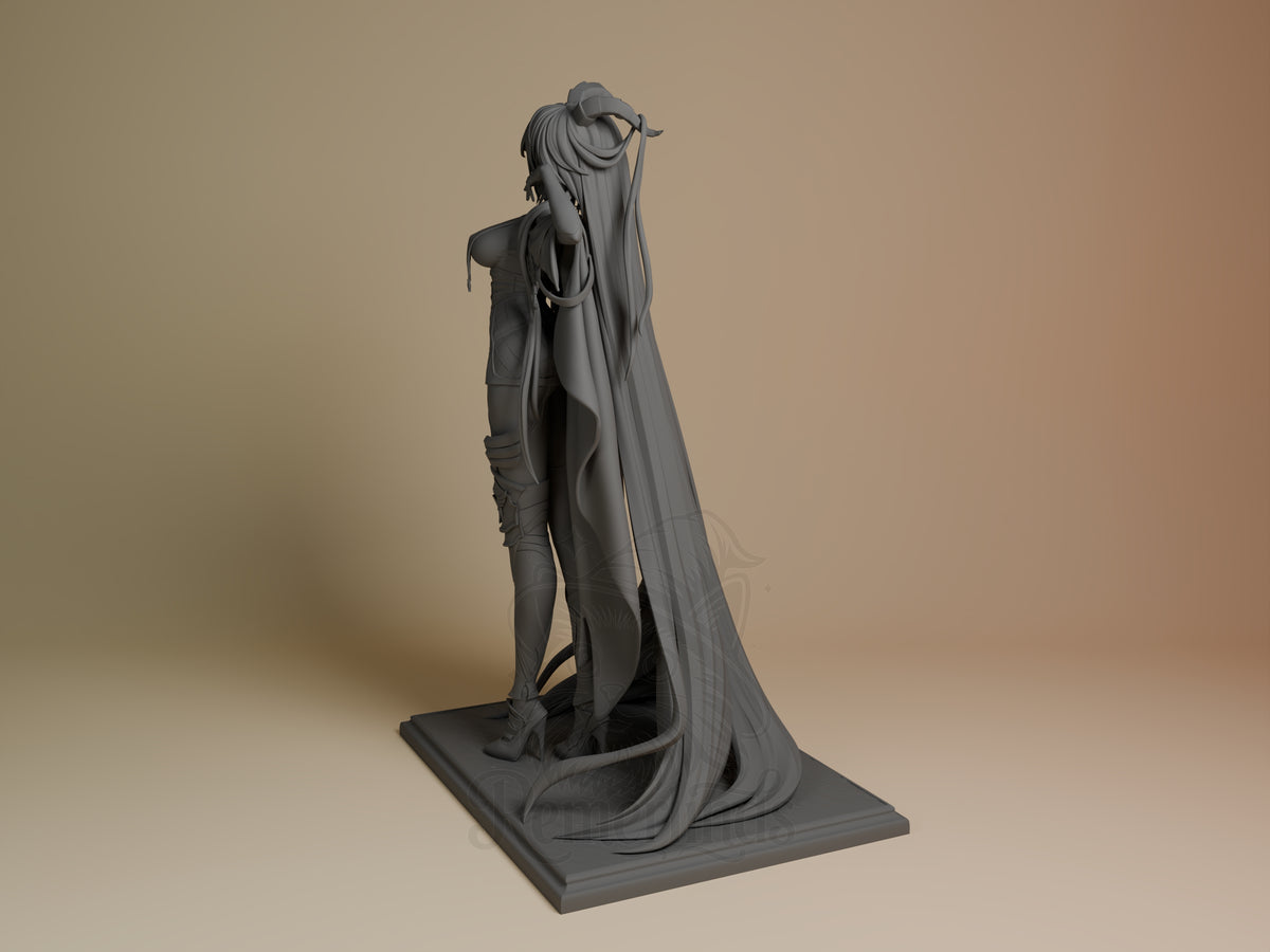 Agir from Azur Lane 2 stands in a rear angle as an unpainted resin figure on a sculpted base.