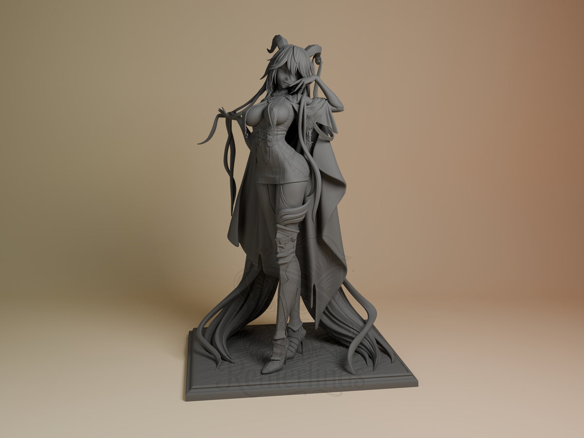 Front view of Agir from Azur Lane 2, an unpainted resin figure with raised hand on a sculpted base.