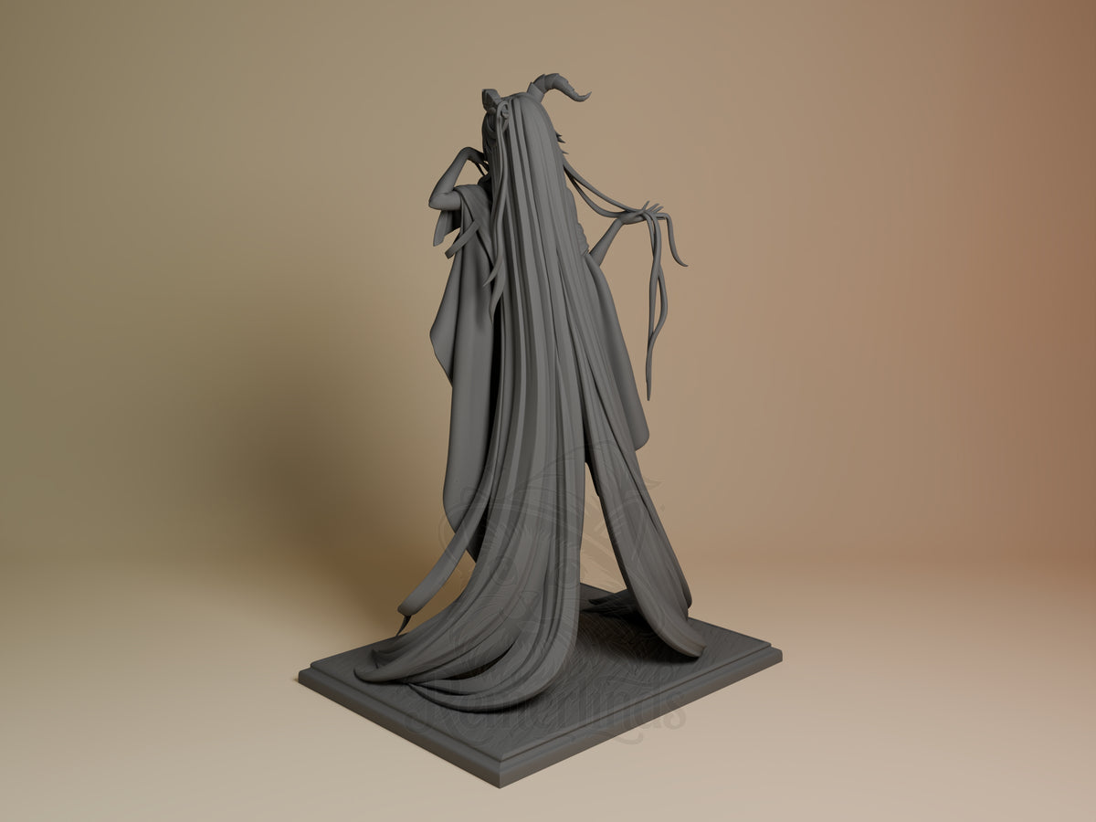 Agir from Azur Lane 2 is a rear three-quarter, unpainted resin figure with raised arms, long hair, and a square base.
