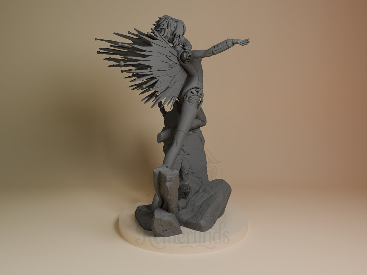 Aigis from Persona is an unpainted resin figure, shown kneeling from the right on a sculpted base.