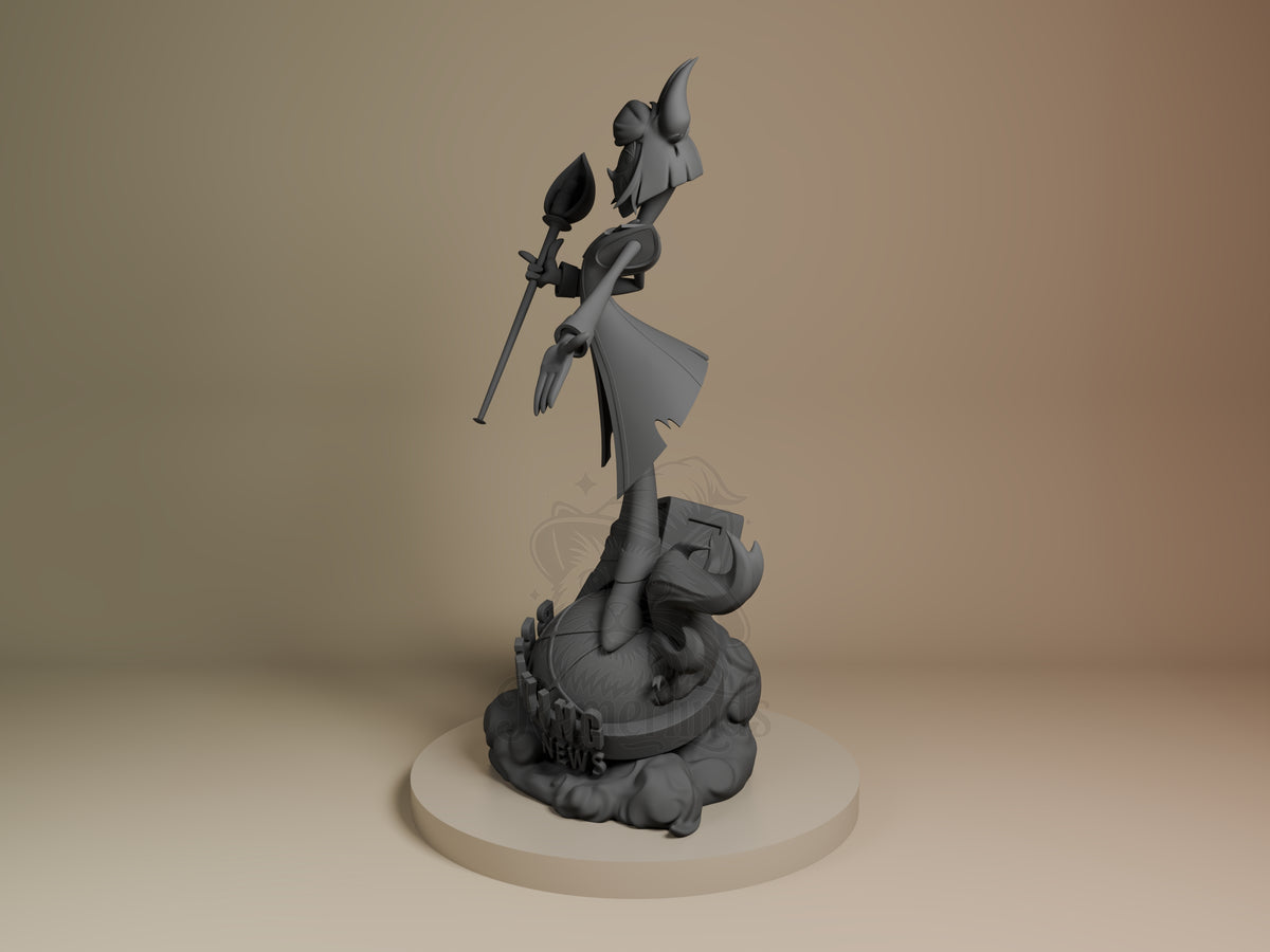 Alastor Hazbin Hotel 3D printed resin figure by Nomnom, angled view showing dimensional details.