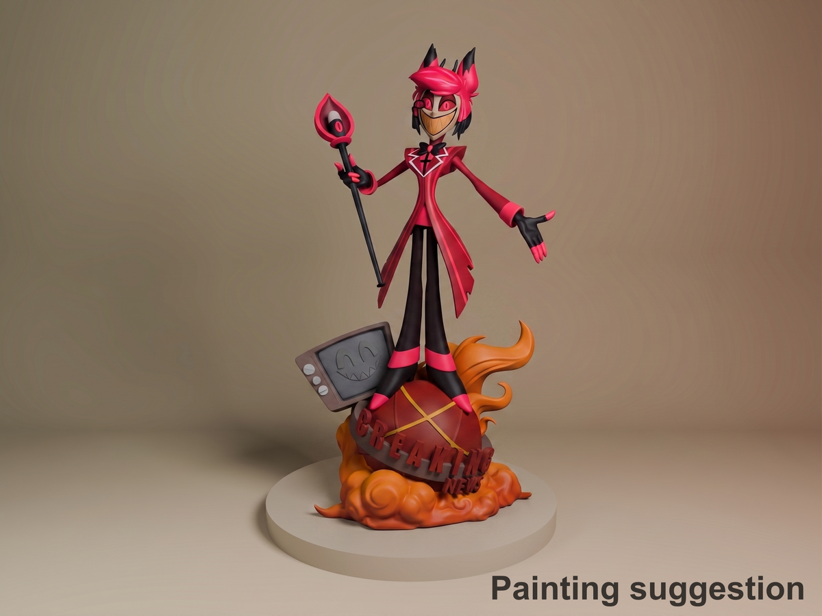 Alastor Hazbin Hotel 3D printed resin figure by Nomnom, colored view.
