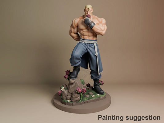 Muscular Officer Steelbound Alchemist 3D printed resin figure by Nomnom, colored view.