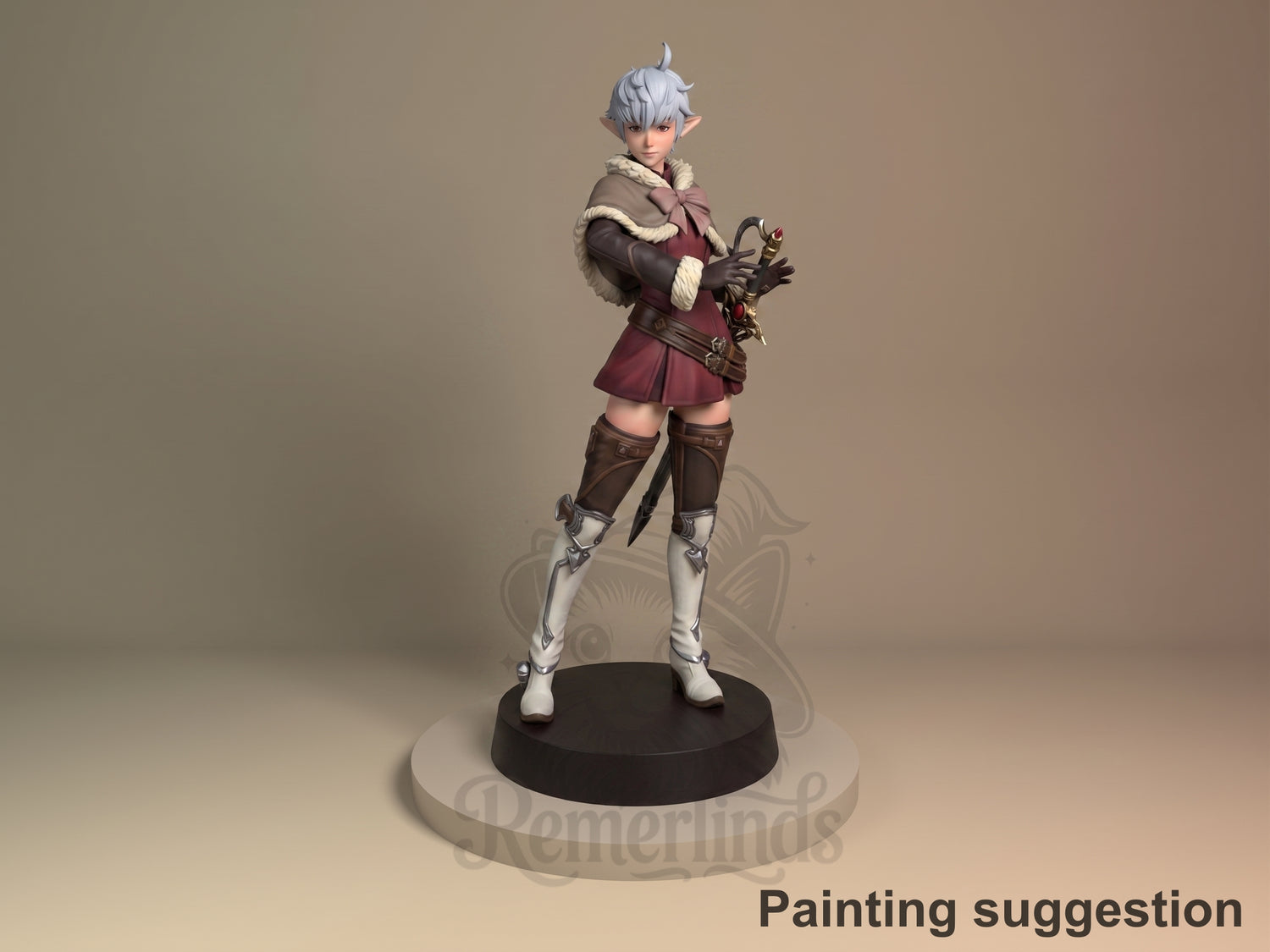 Alisaie Leveilleur Final Fable 3D printed resin figure by Nomnom, colored view.