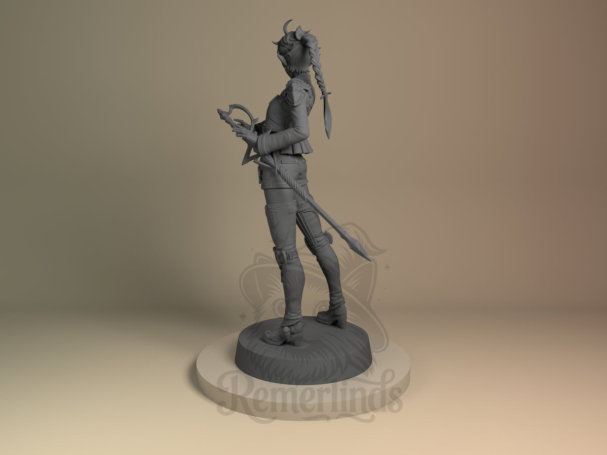 Left side angle showing gesture, weapon, or outfit detail.