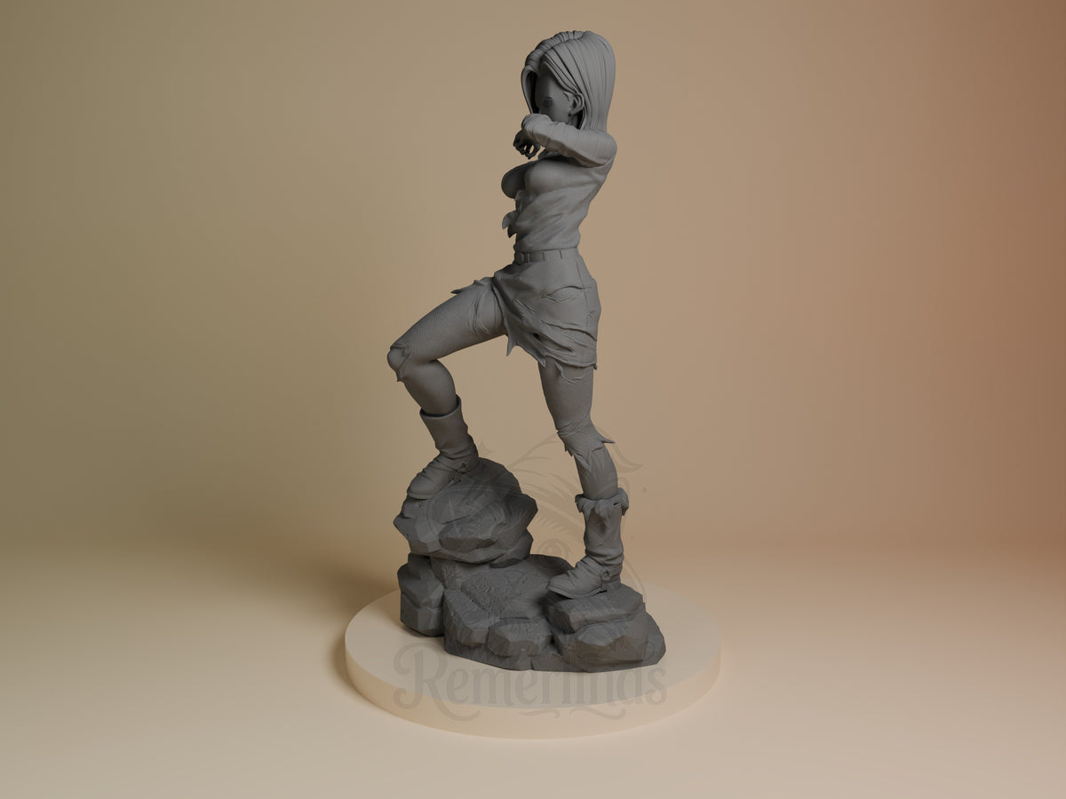 Silver Cyborg from Dragon Sphere Y is an unpainted resin figure shown in profile, posed on a sculpted rocky base.