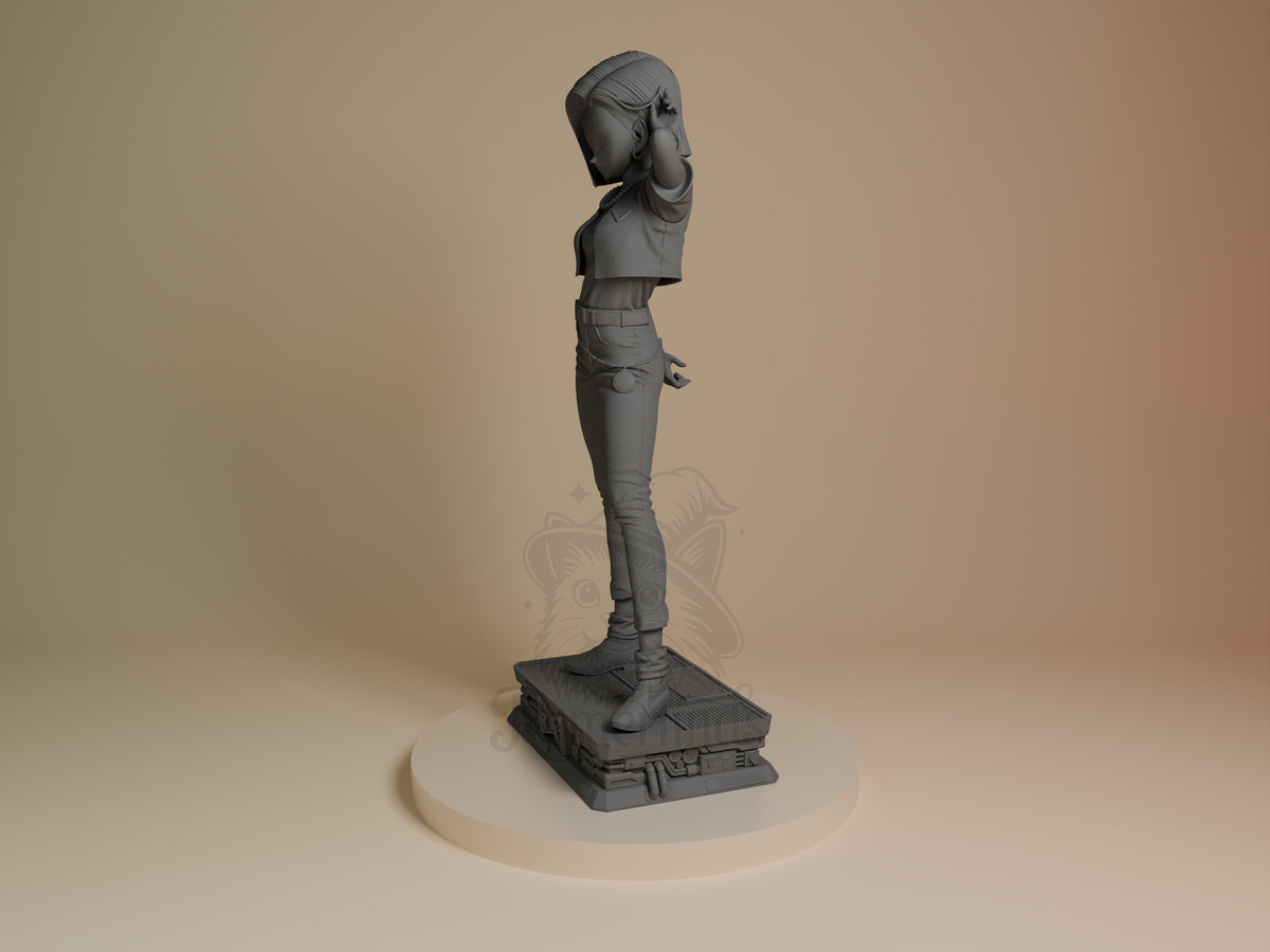Silver Cyborg Dragon Sphere Y 3D printed resin figure by myAnimate, angled view showing dimensional details.