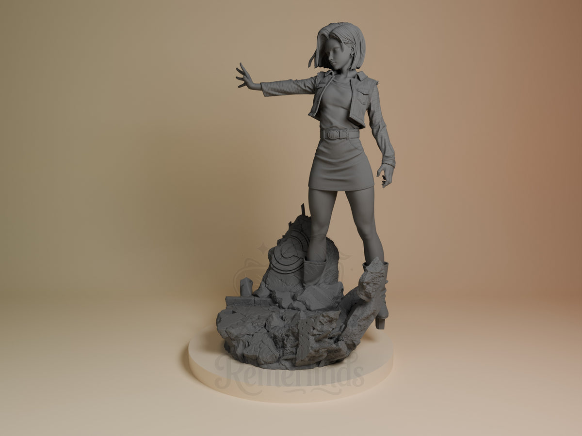 Silver Cyborg from Dragon Sphere Y is an unpainted resin figure shown angled on rocky base.
