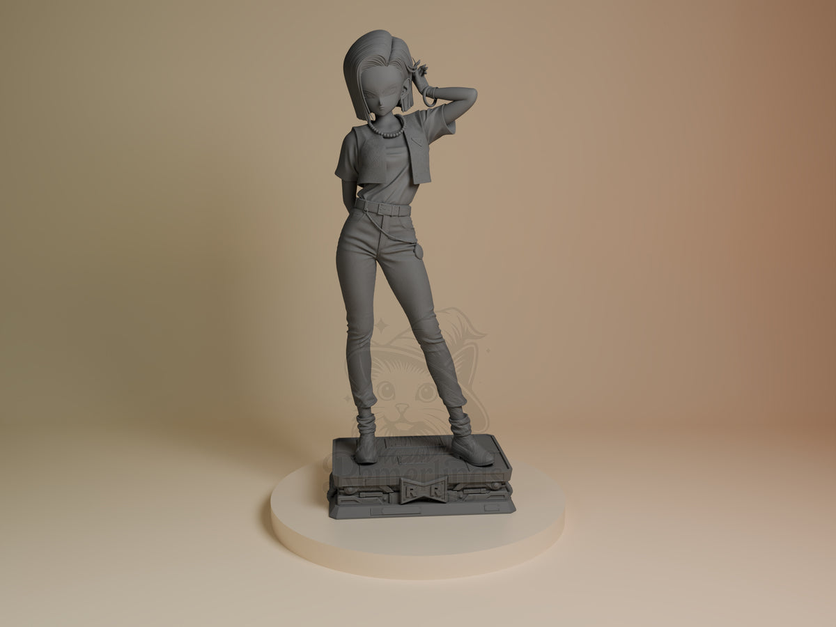 Silver Cyborg resin figure from Dragon Sphere Y faces front with raised arm on sculpted base, unpainted.