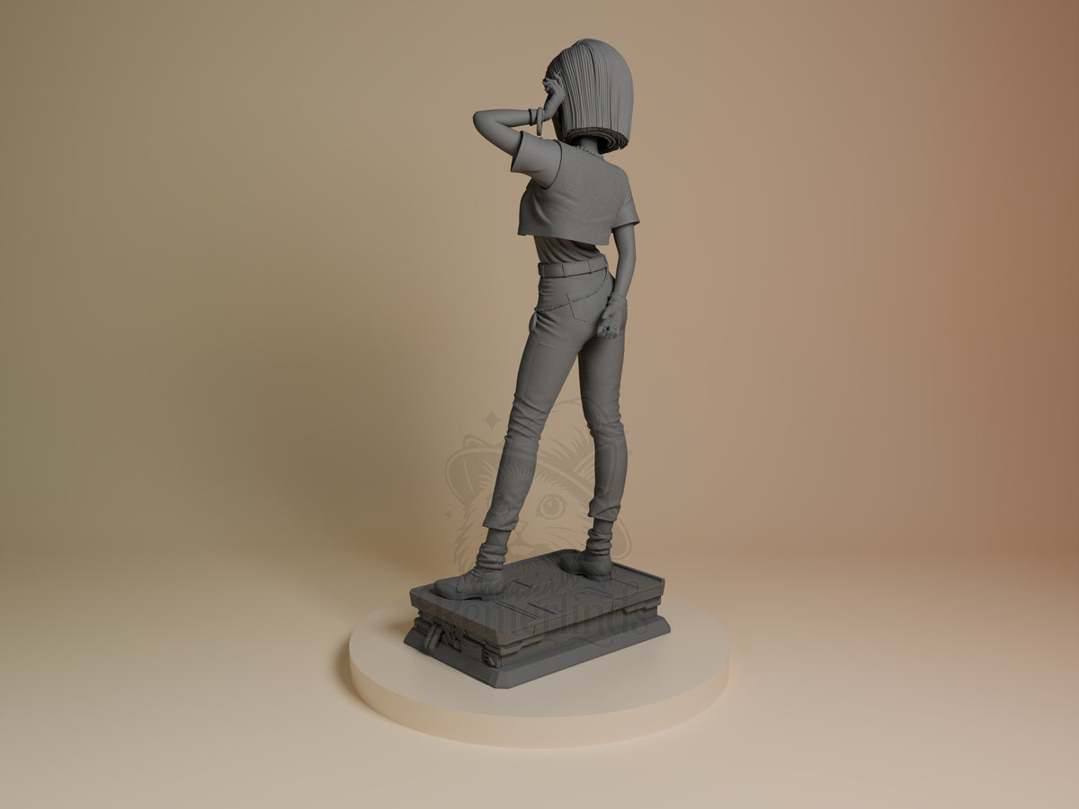 Left side angle showing gesture, weapon, or outfit detail.