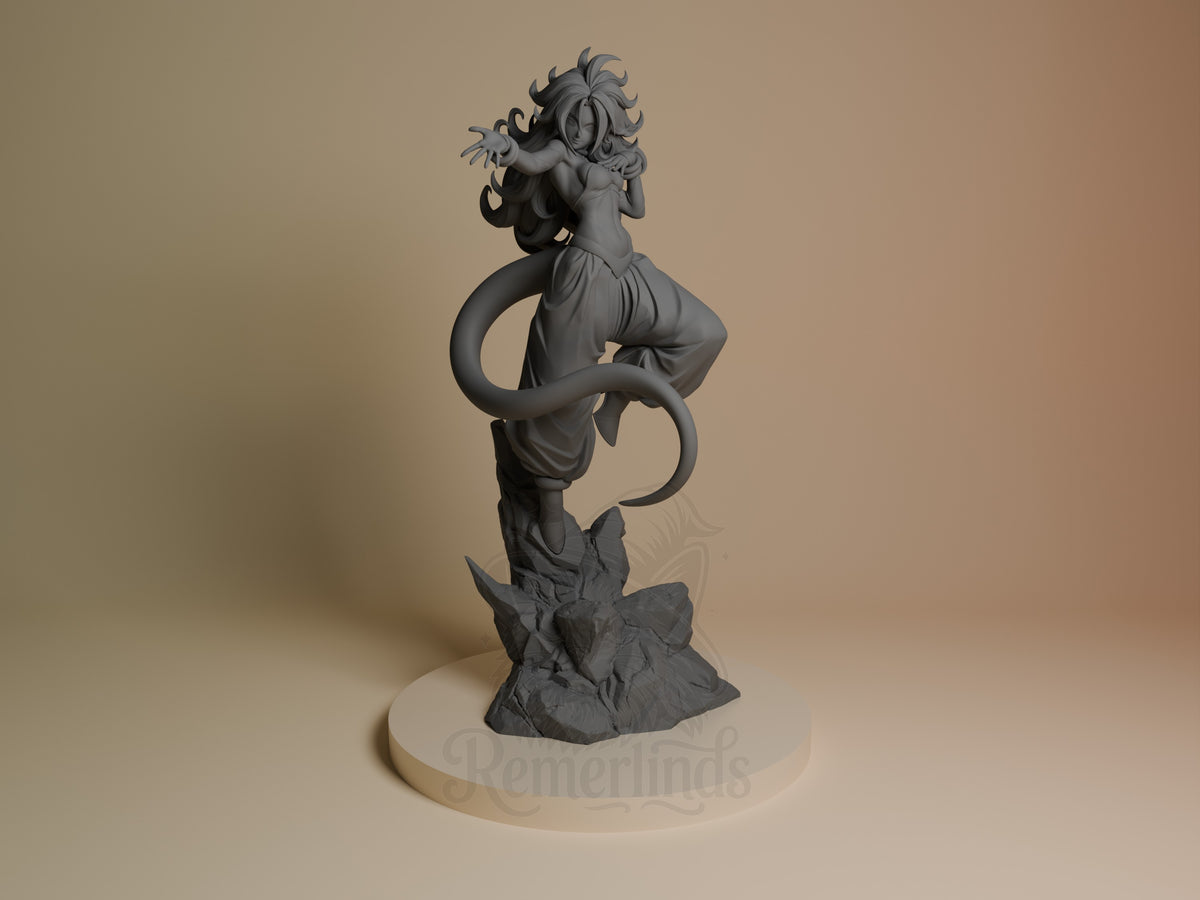 Cyborg Bio Enchantress resin figure from Dragon Sphere Y in unpainted gray, shown from front with serpentine lower body coiled around rocky base.