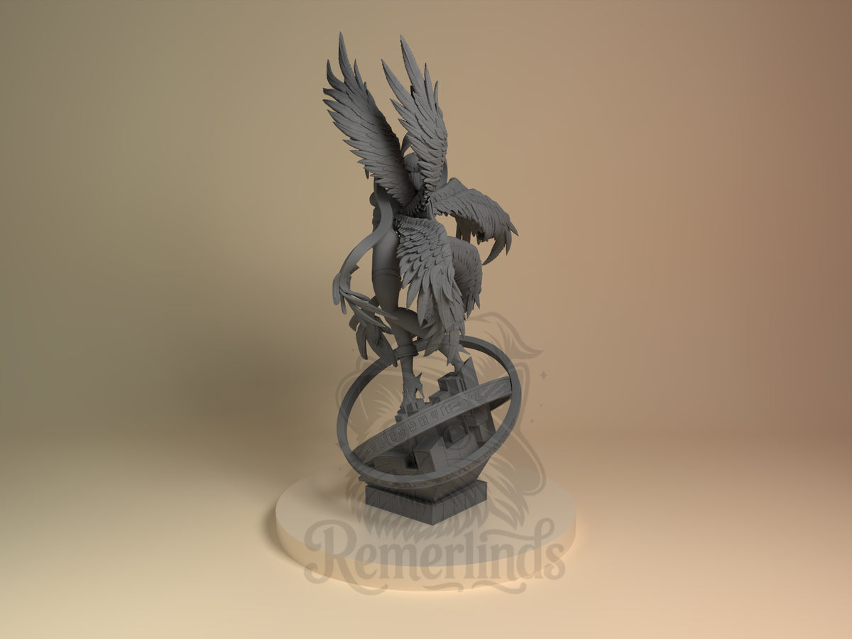 angelic digital guardian Cybermon 3D printed resin figure by Nomnom, angled view showing dimensional details.