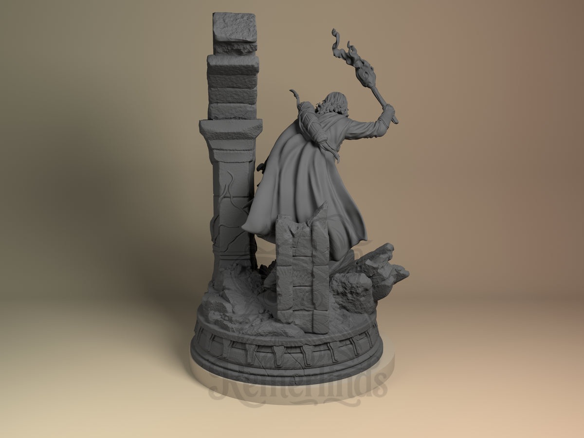 Rear view showing cloak, back armor, or base sculpt detail.