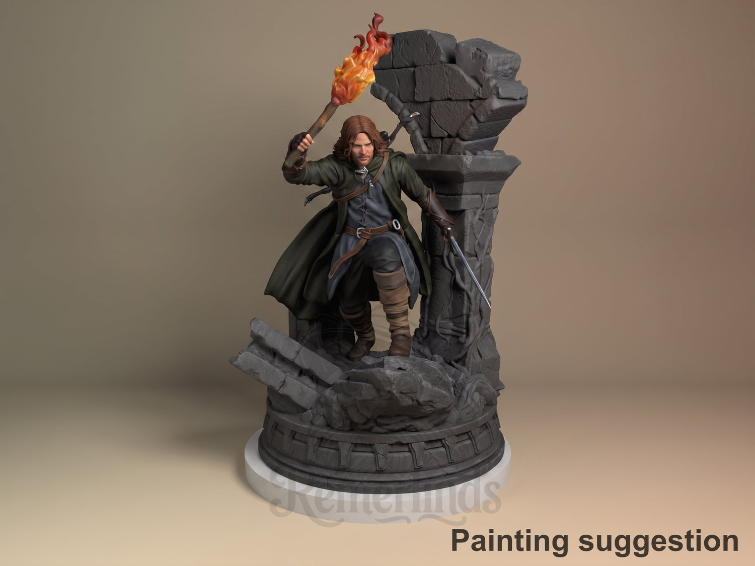 Aragorn Legendary Ring Saga 3D printed resin figure by Nomnom, colored view.