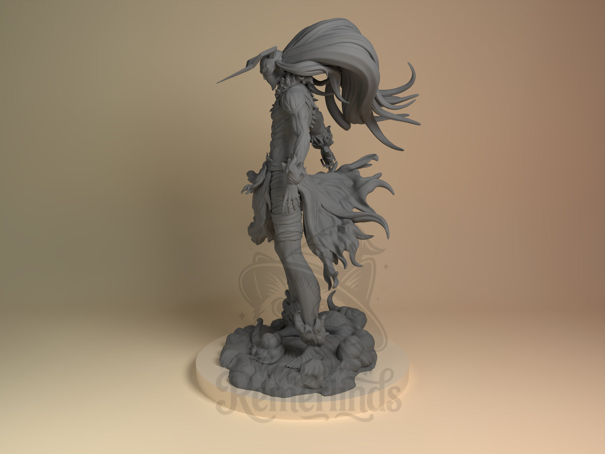Hollowmasked Reaper Soul Reaper Saga 3D printed resin figure by Nomnom, angled view showing dimensional details.