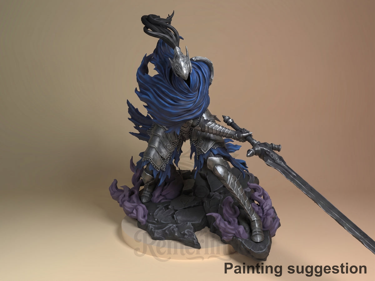 Abyssal Knight Ashen Souls 3D printed resin figure by Nomnom, colored view.