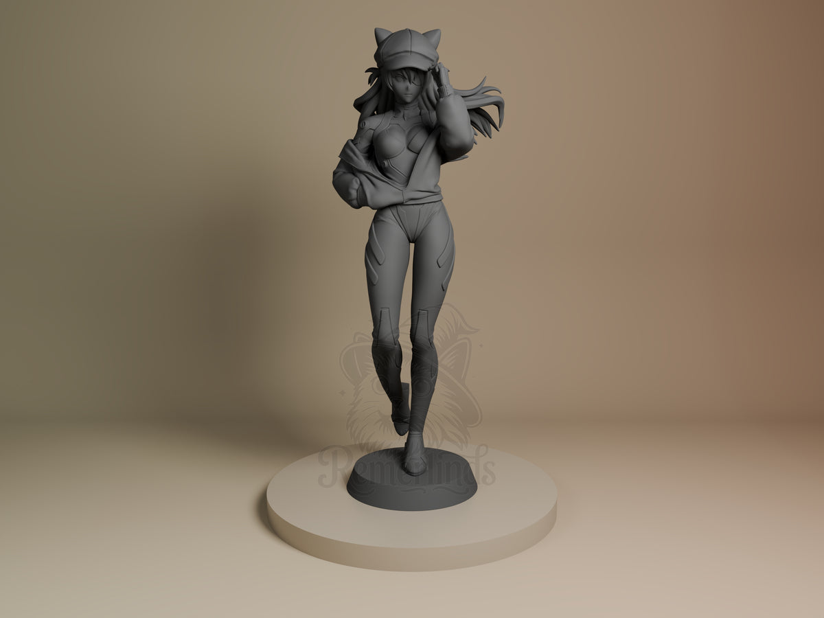 Front view of unpainted Astra Langley resin figure from Mecha Awakening, posed on one leg.