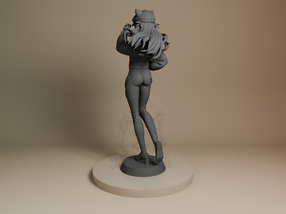 Rear view of Astra Langley from Mecha Awakening, an unpainted resin figure on a sculpted base.