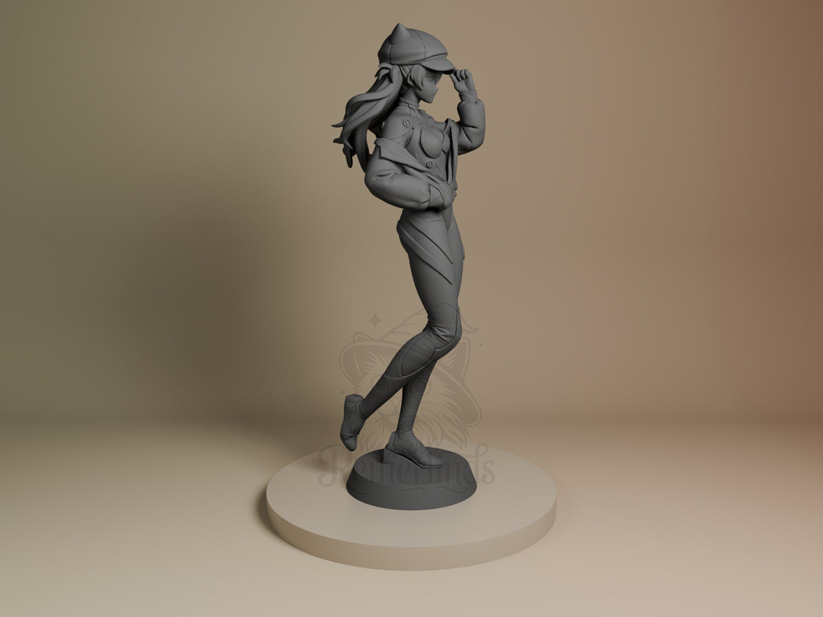 Astra Langley from Mecha Awakening is an unpainted resin figure in side profile, posed with one hand raised on a sculpted ?