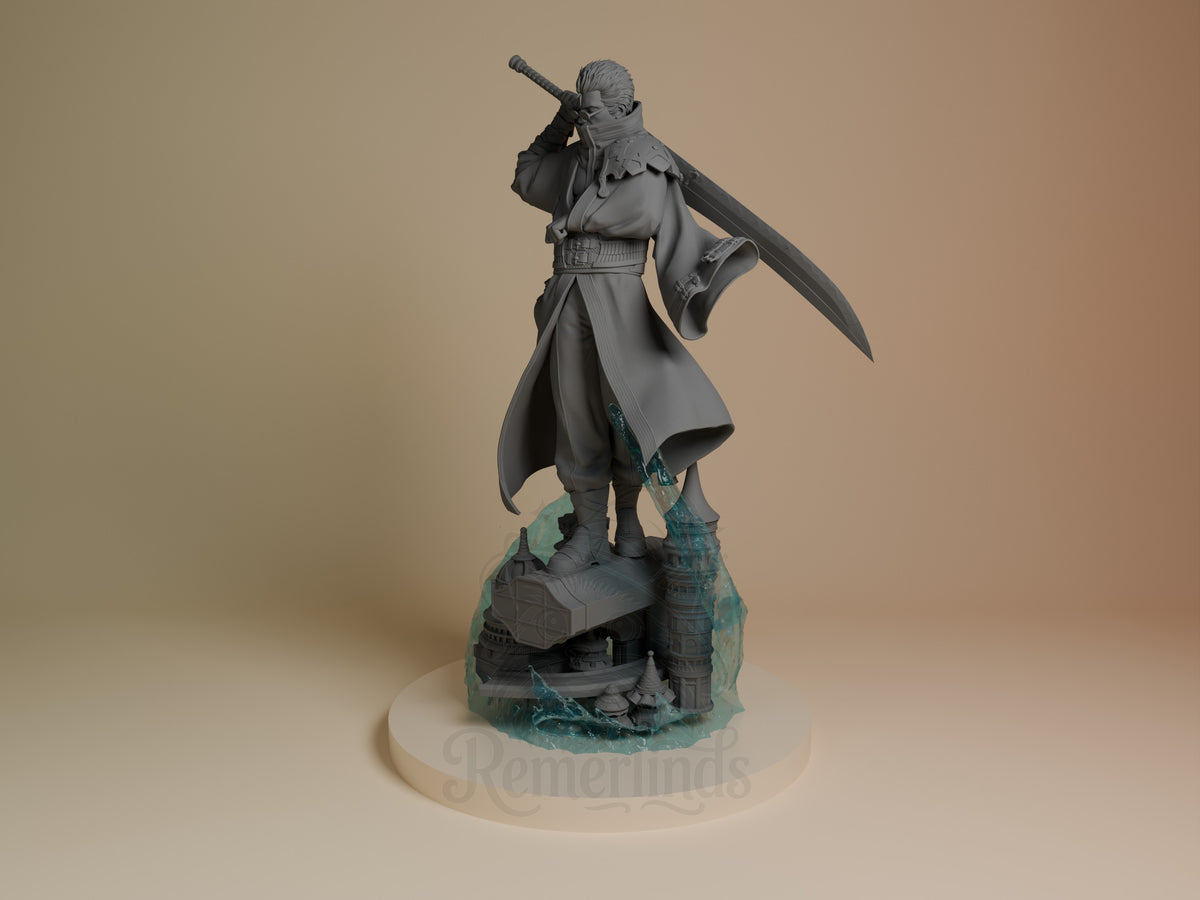 Auron Final Fable 3D printed resin figure by Nomnom, angled view showing dimensional detail.