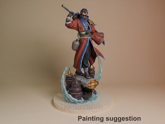 Auron Final Fable 3D printed resin figure by Nomnom, colored view.