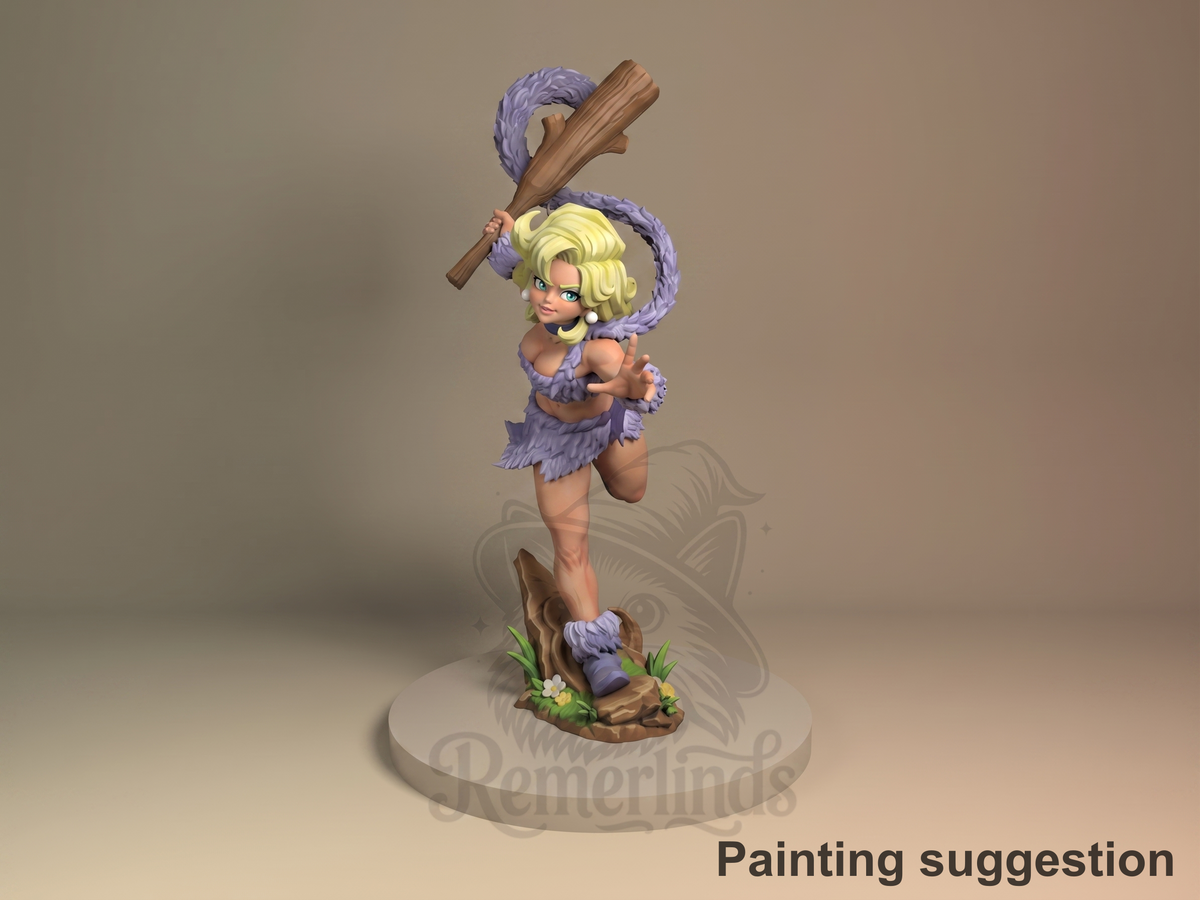 Ayla Chrono Trigger 3D printed resin figure by Nomnom, colored view.