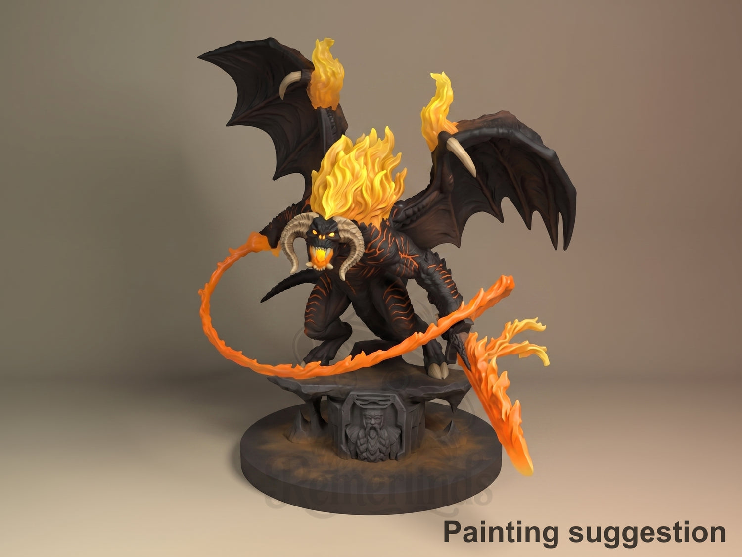 Balrog Legendary Ring Saga 3D printed resin figure by Nomnom, colored view.
