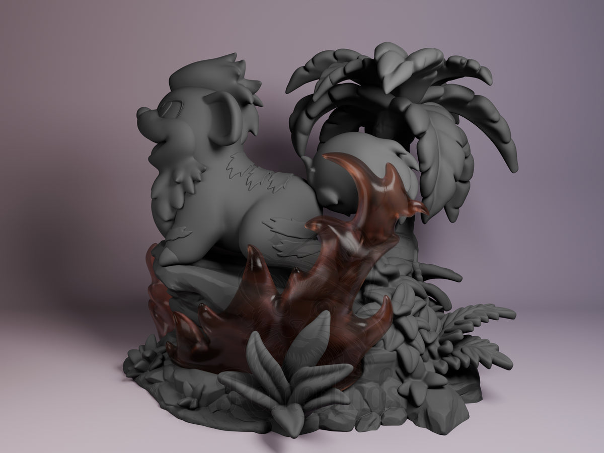 Growlithe Pocket Specters 3D printed resin figure by Nomnom, angled view showing dimensional details.