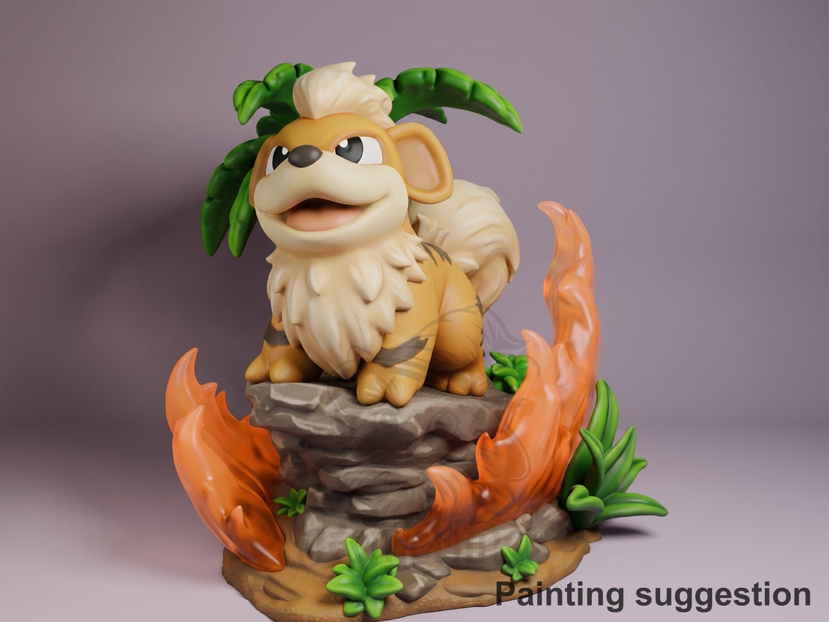 Growlithe Pocket Specters 3D printed resin figure by Nomnom, colored view.