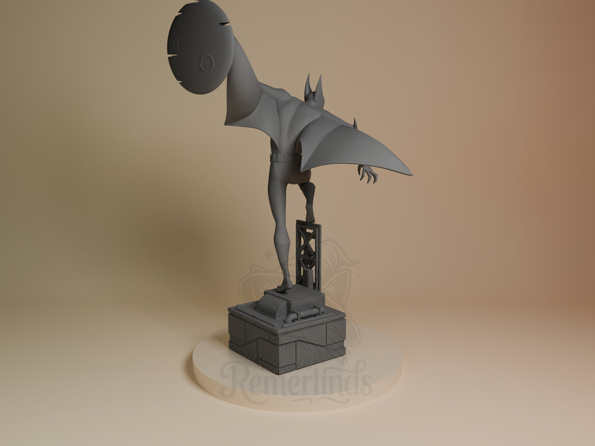 Nocturne Guardian from Batman, viewed from behind as an unpainted resin figure with wings on a sculpted base.