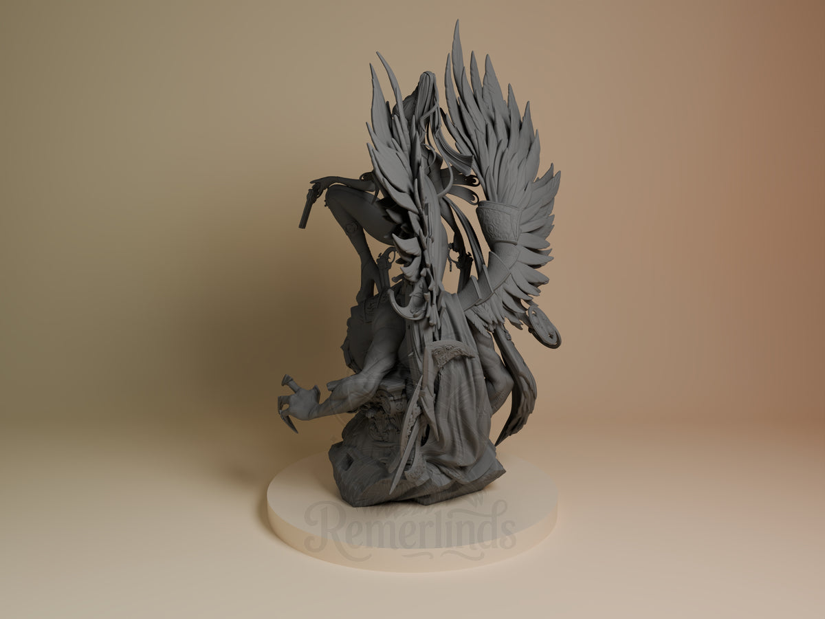 Bayonetta from Bayonetta is an unpainted resin figure kneeling with wings on a sculpted base.