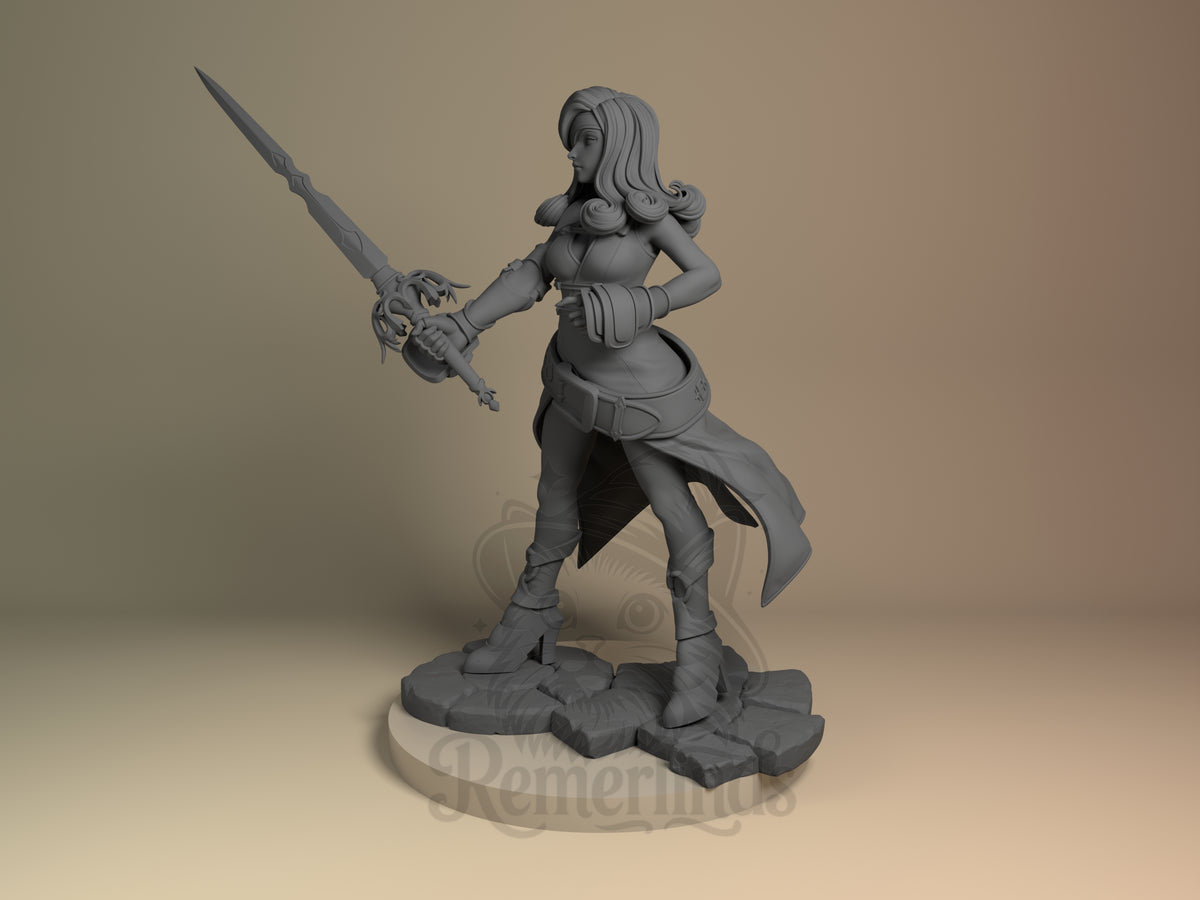 Beatrix Final Fable 3D printed resin figure by Nomnom, angled view showing dimensional details.