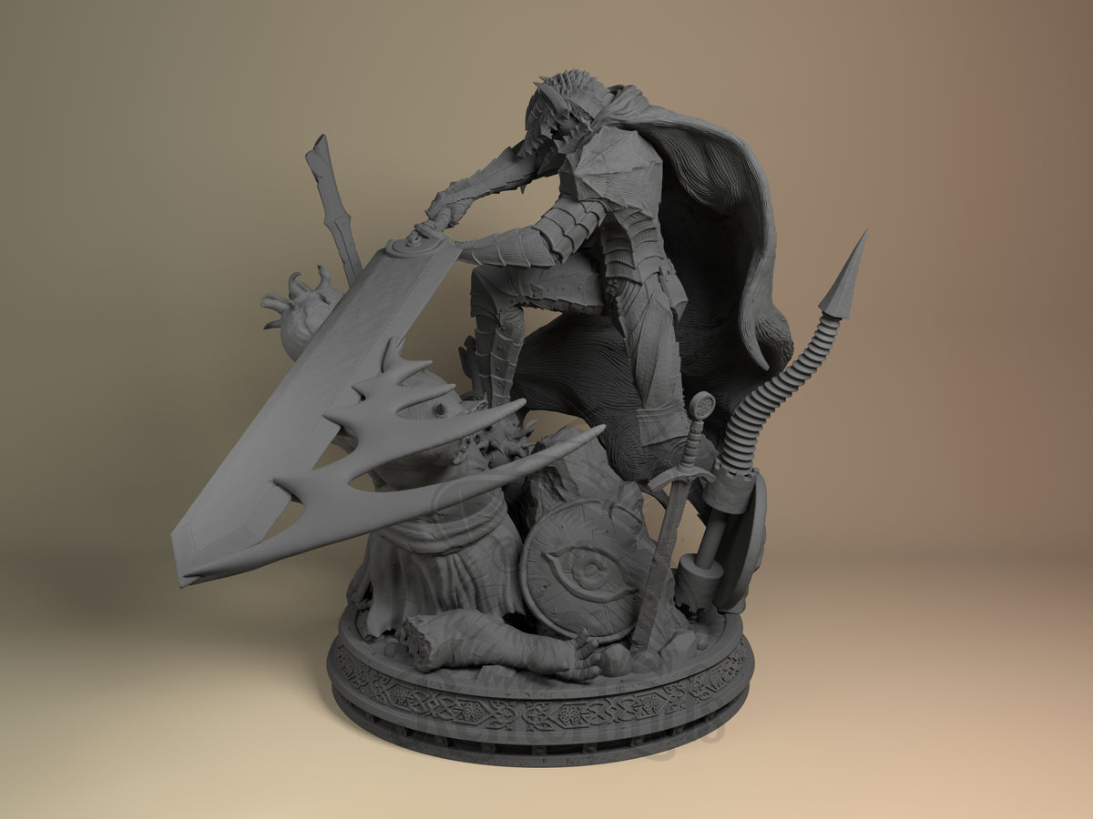 Grit Fury Unleashed 3D printed resin figure by Nomnom, angled view showing dimensional detail.