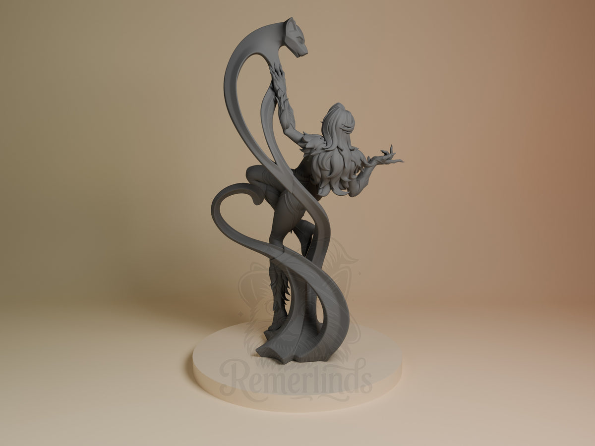Back view shows unpainted Midnight Thief from Super Rivals, a resin figure with raised arms, curled tail, and round base.