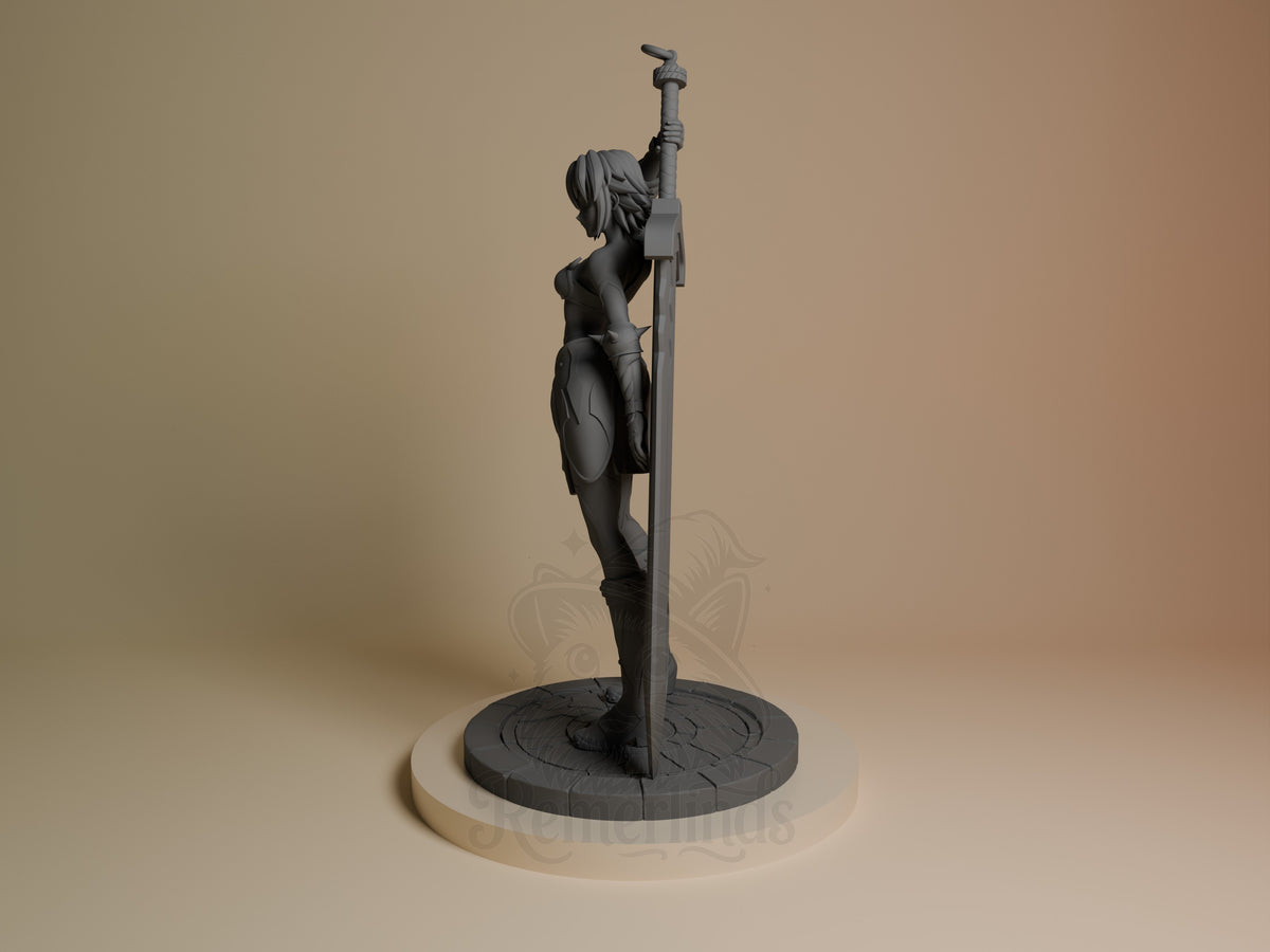 Black Rose resin figure from .Hack posed climbing a pole, shown from the side with detailed sculpting on cream base.
