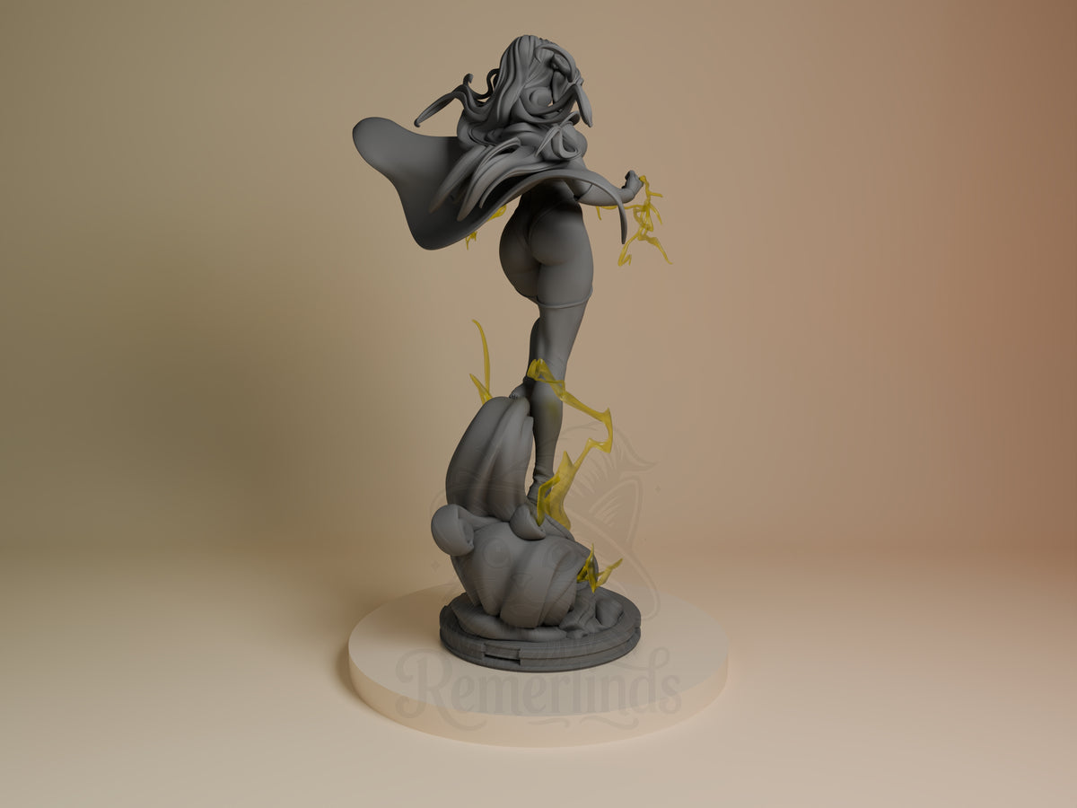 Blonde Blazer from Dispatch is shown from behind as an unpainted resin figure on a sculpted base.