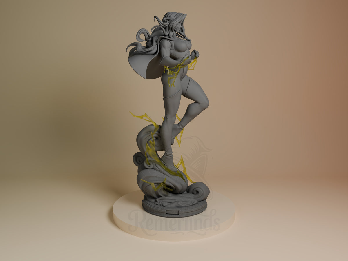 Blonde Blazer from Dispatch is a side-facing gray unpainted resin figure with gold-painted strands on a sculpted base.