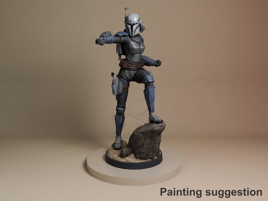 Mandalorian Commander Galaxy Wars 3D printed resin figure by Nomnom, colored view.
