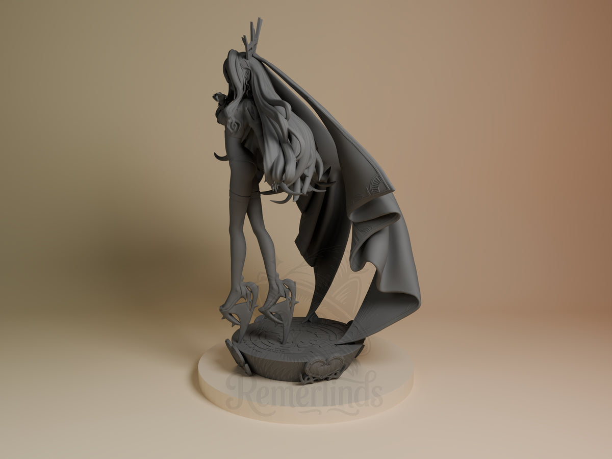 Dark Bounty Warden resin figure from Destiny Oath, unpainted at an angle on a sculpted base.