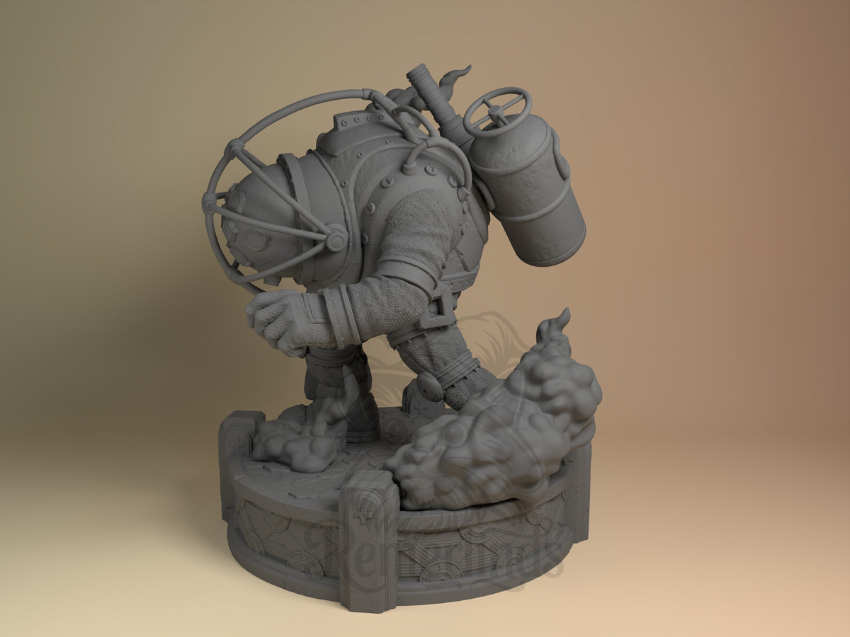 Deep Guardian & Little Gatherer Depthshock 3D printed resin figure by Nomnom, angled view showing dimensional details.