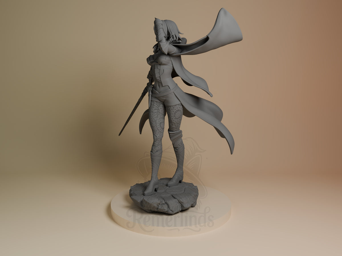A side-angle Ashen Scholar from Fire Symbol resin figure stands unpainted on a rocky base.