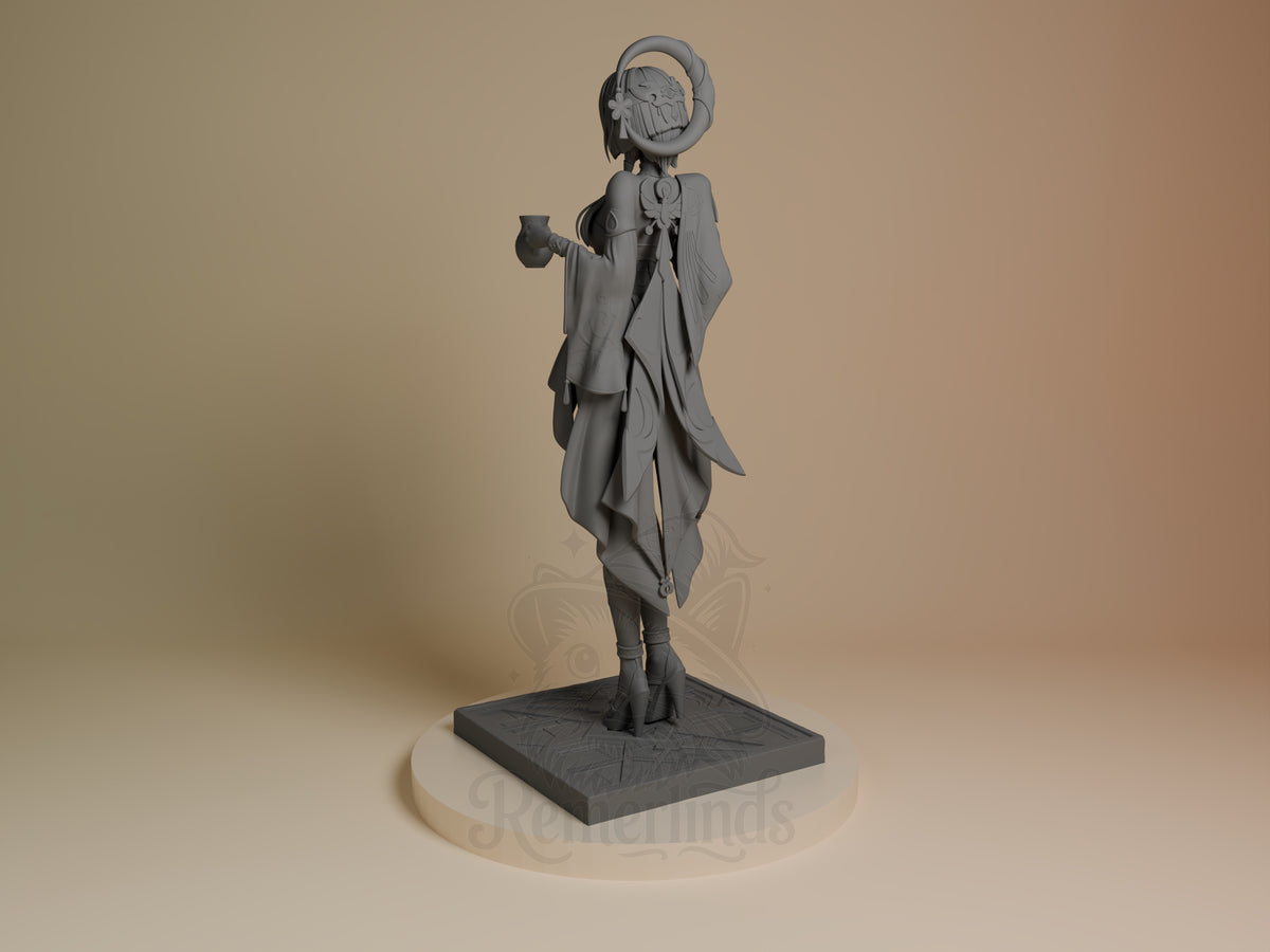 Candace from Genshin Impact is an unpainted resin figure, standing three-quarter view with a cup on a square base.