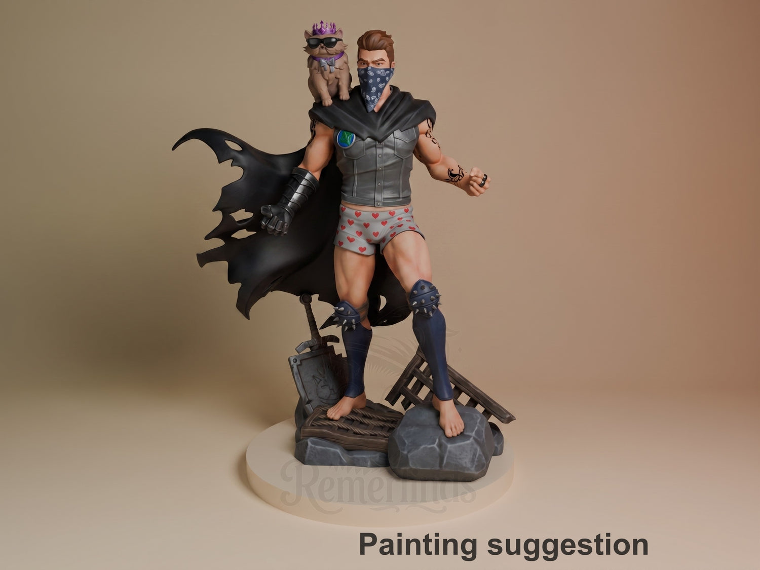 Painted resin figure of Carl and Princess Donut from Dungeon Crawler Carl on a base.