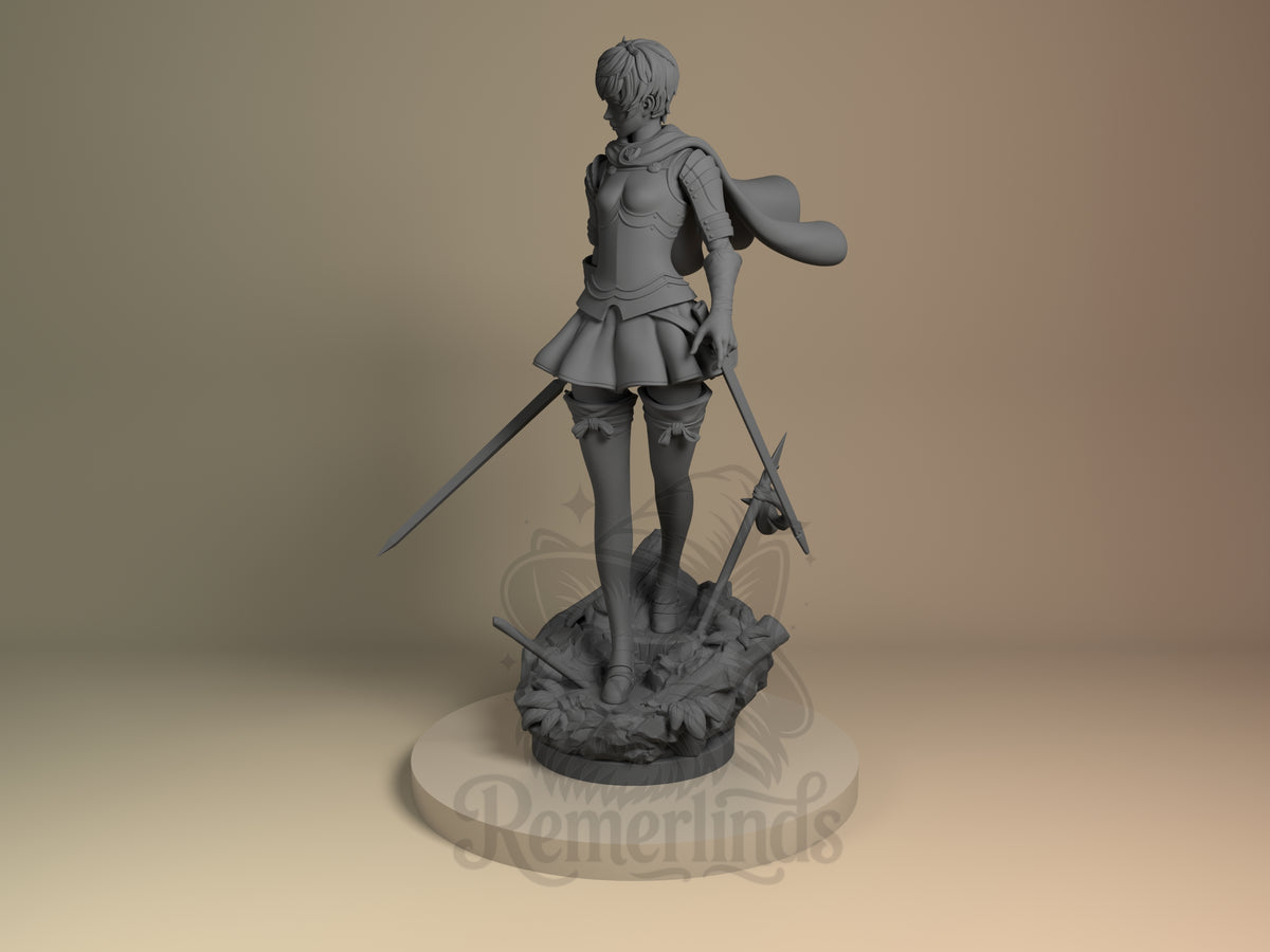 Casca from Berserk stands in a three-quarter angle as an unpainted resin figure with sword and sculpted base.