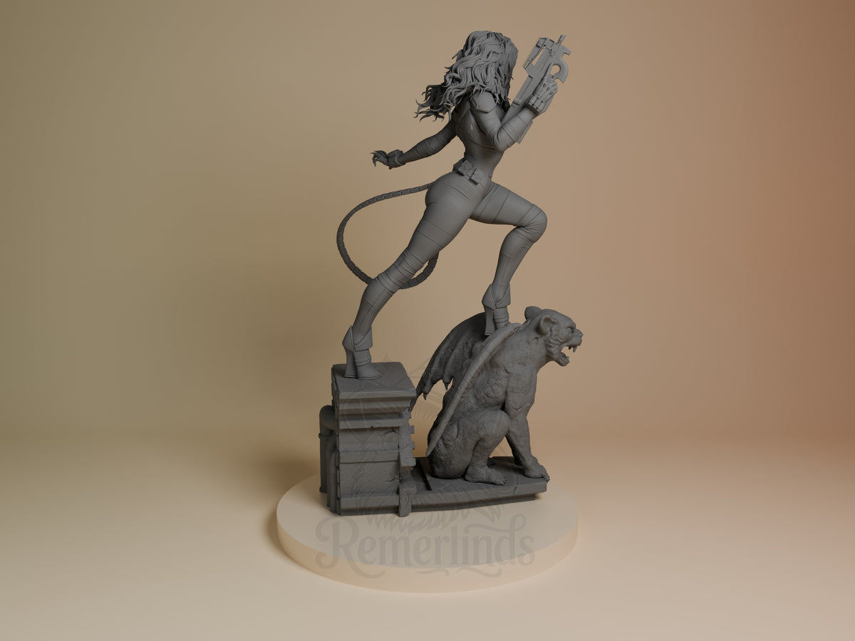 Back view shows the unpainted Night Vigilante & Alley Cat from Batman resin figure on a sculpted base.