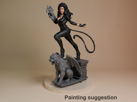Three-quarter painted resin figure of Night Vigilante & Alley Cat from Batman on a sculpted book base.