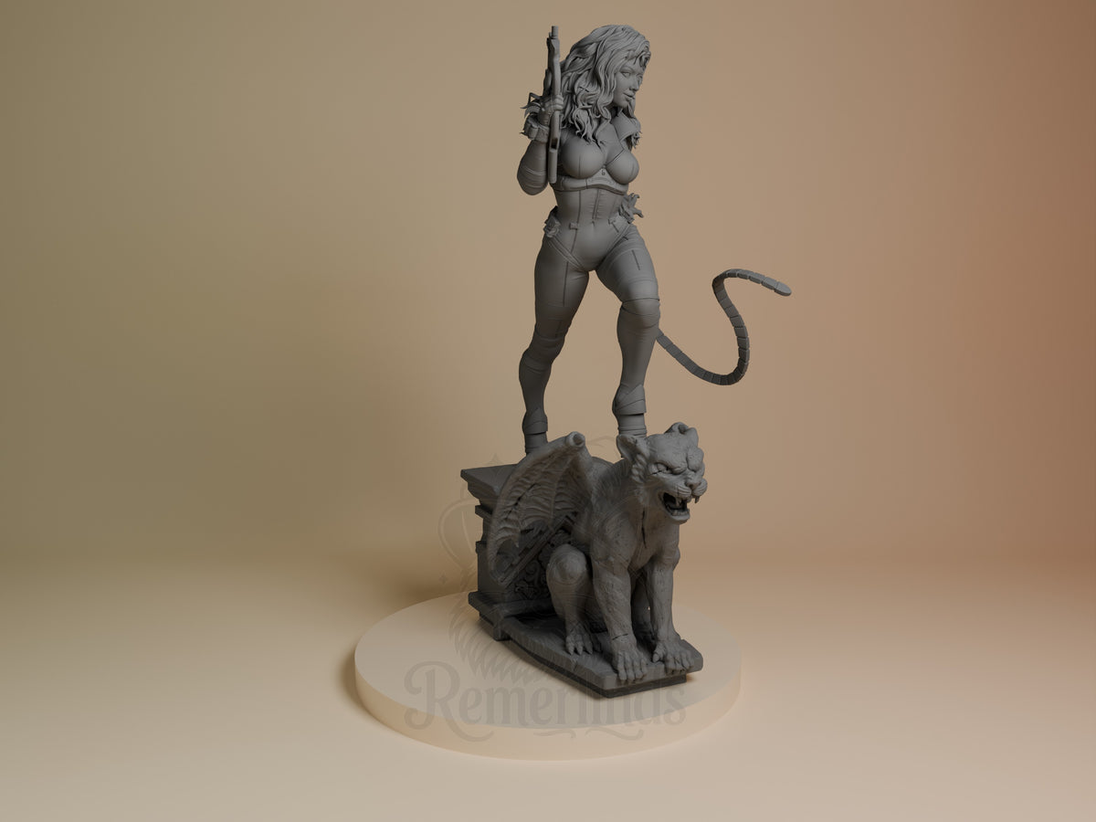 Night Vigilante & Alley Cat from Batman resin figure is unpainted atop a sculpted cat base.