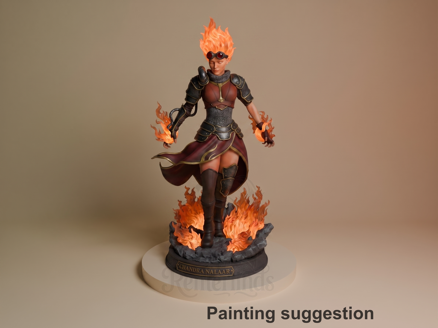 Chandra Magic: The Gathering 3D printed resin figure by CA3D Studios, colored view.