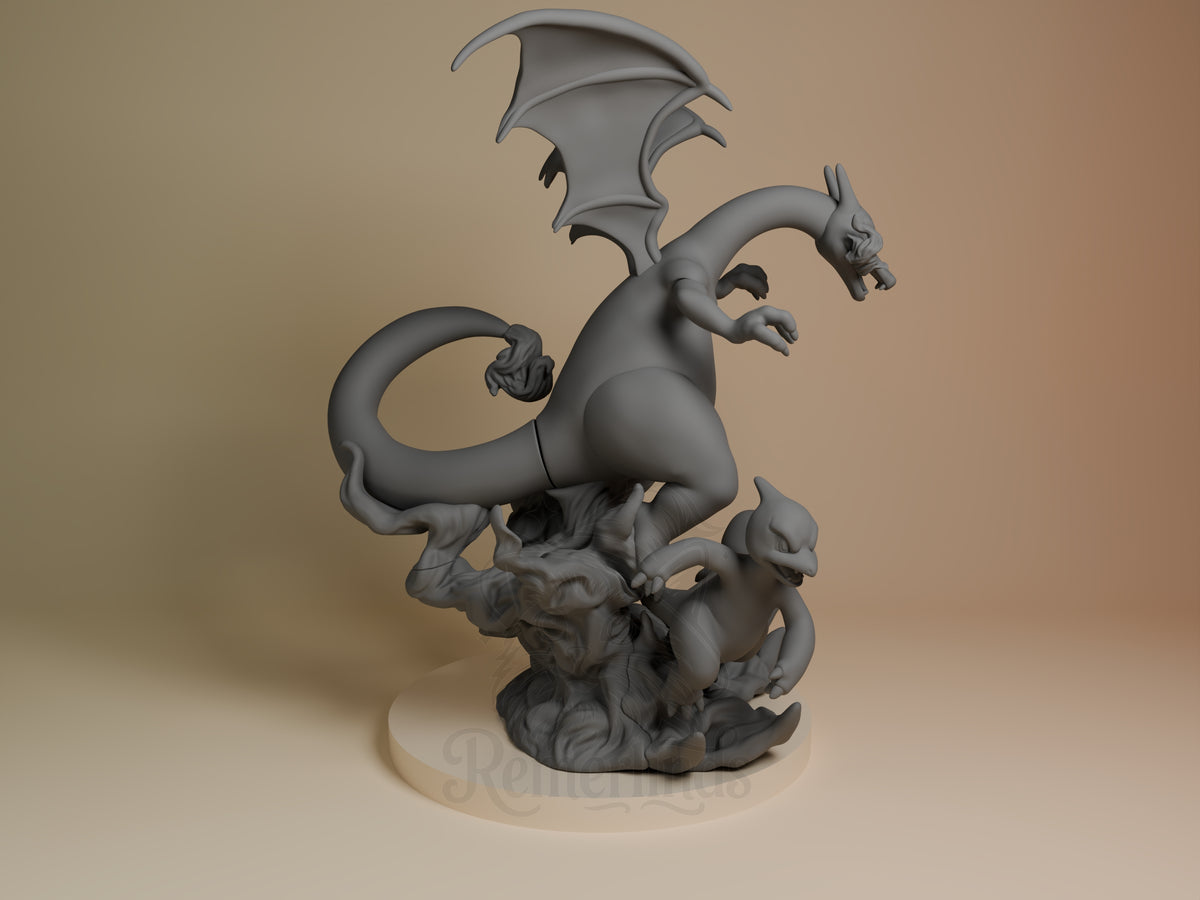 Charmander Evolutions from Pokémon is an unpainted resin figure in right view on a sculpted base.